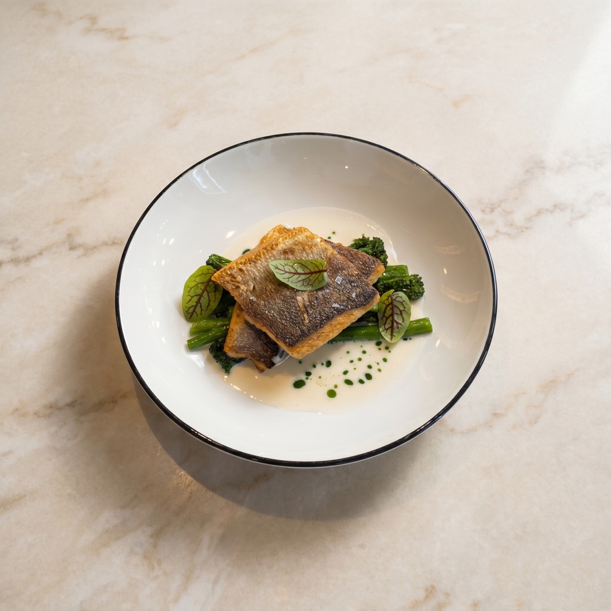 Branzino, charred broccolini, beurre blanc