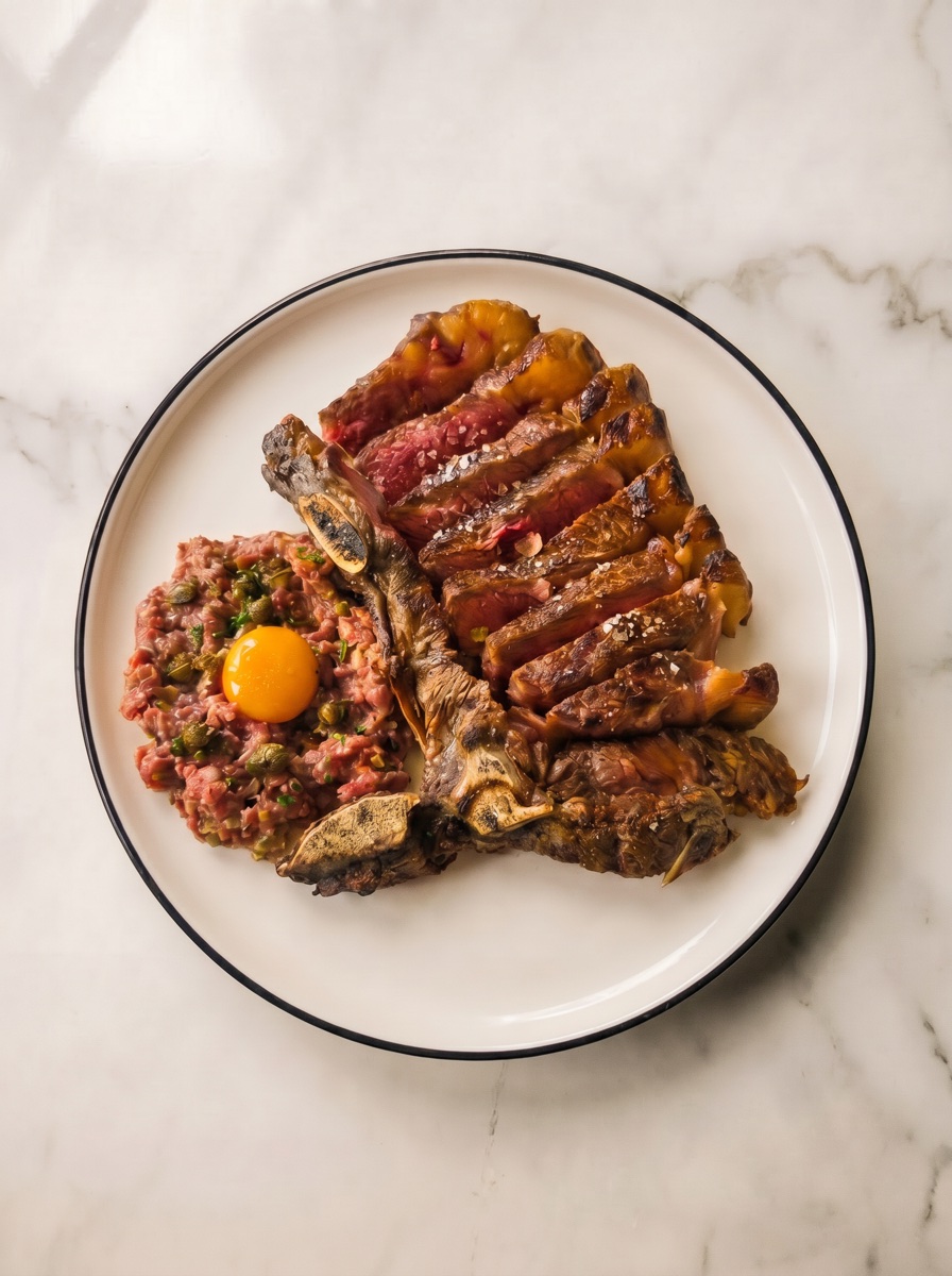 BANCO signature: dry-aged bistecca with beef tartare