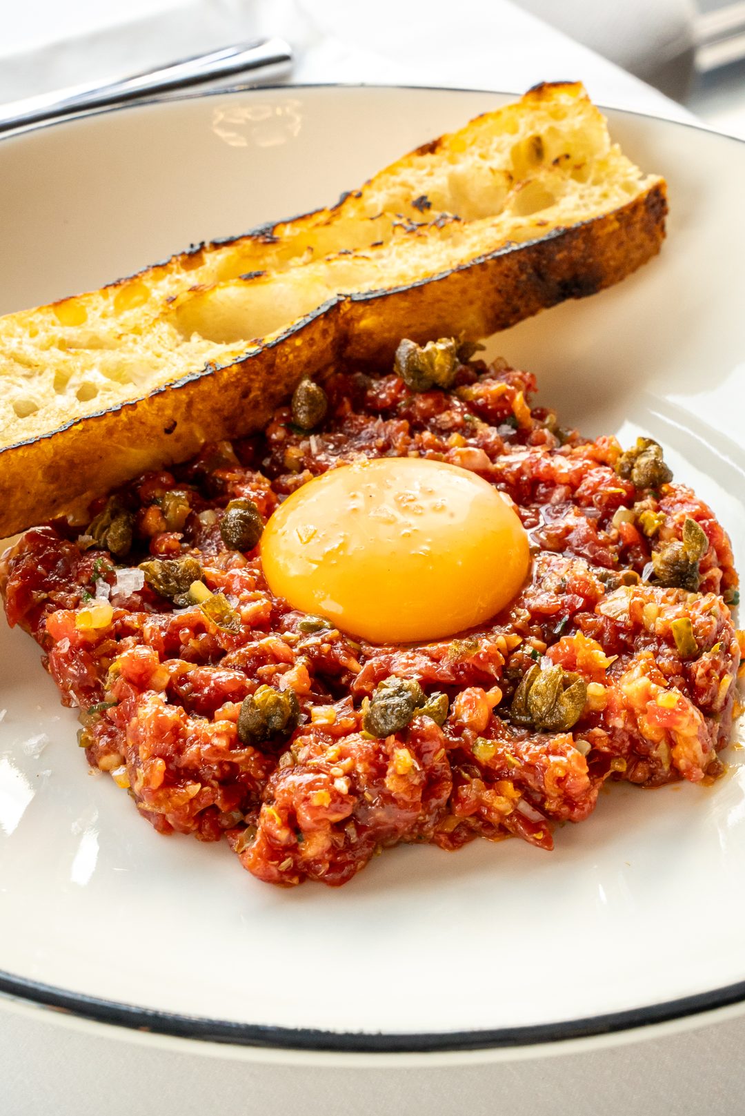 Beef tartare with egg yolk